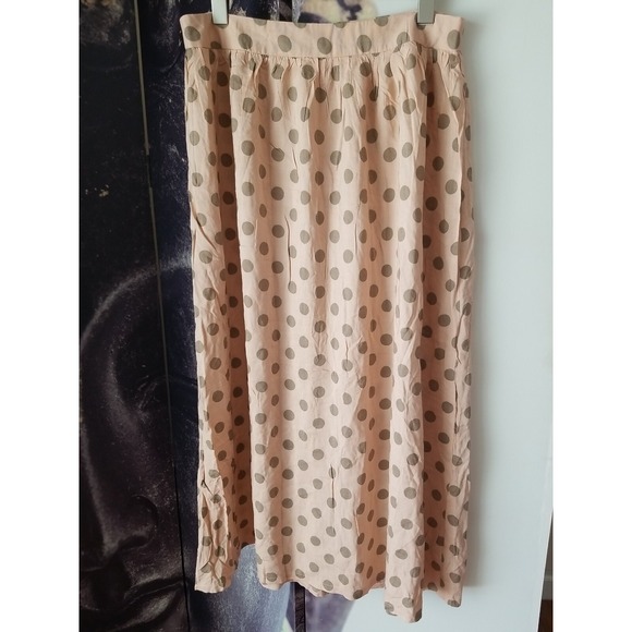 Forever 21 Skirt Pink Polka Dot Sheer Rayon Retro Swing Beach Long A-Line Size M - Picture 2 of 8